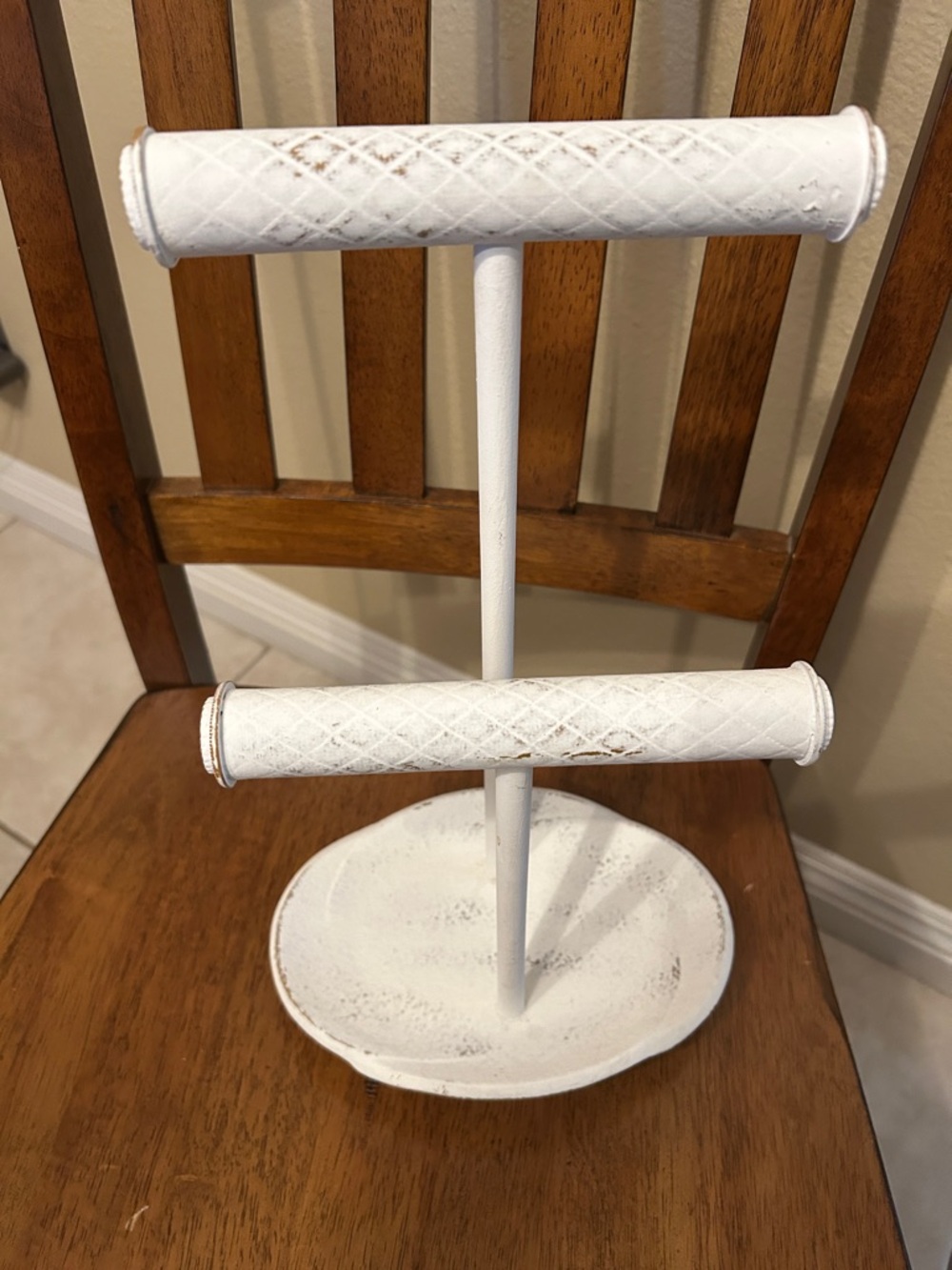 White Two-Tier Jewelry T-Bar Display Stand